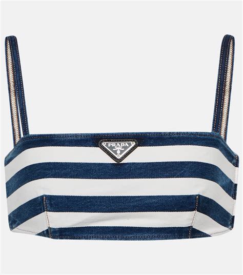 prada striped denim crop top|striped denim crop top .